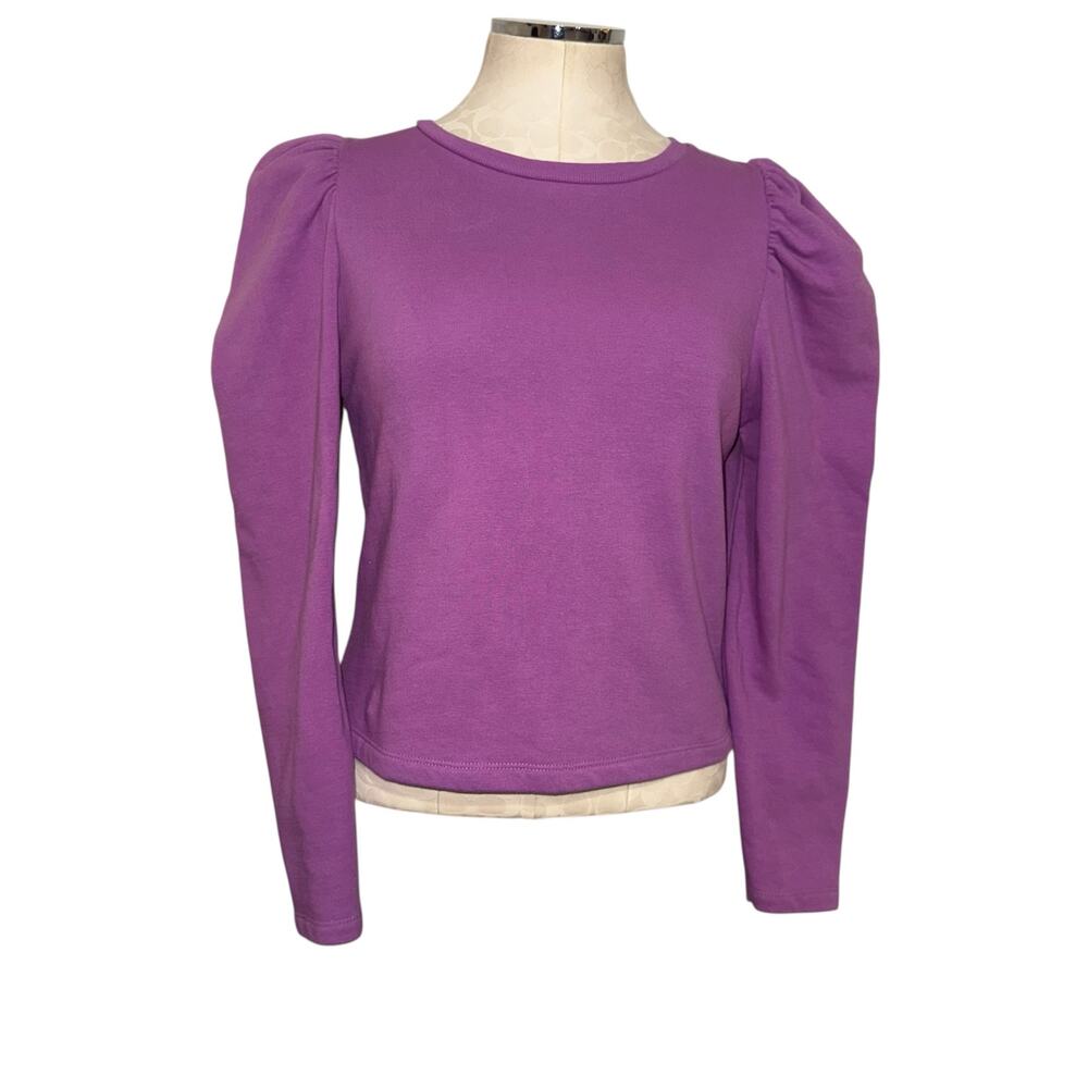 Zara Women's Balloon Sleeve Sweatshirt Purple Solid Long Sleeve Size Medium